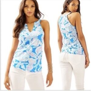Lilly Pulitzer Arya Tank Into the Deep Women's‎ S Halter Lightweight Blue Pink